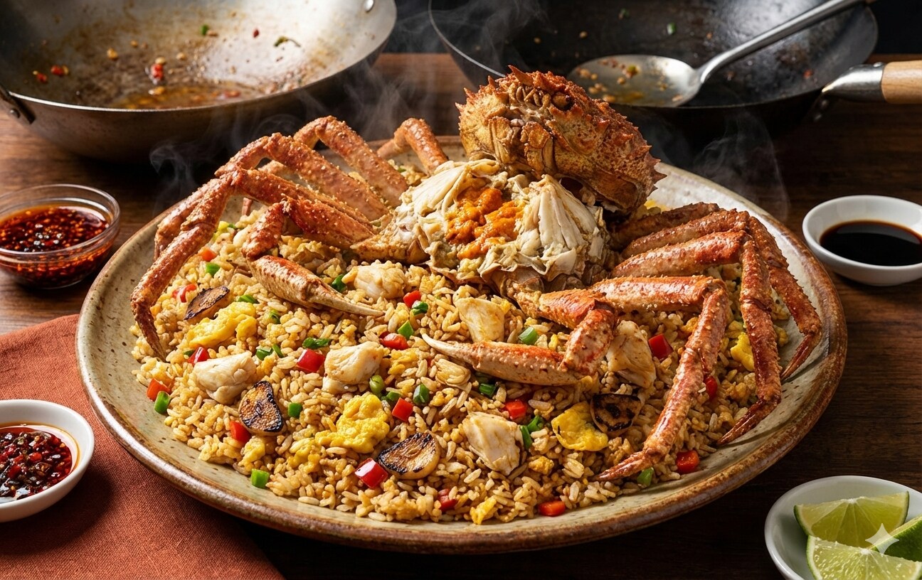お米一粒一粒に染み込む蟹の風味♪豪華！蟹まるまる一杯炒飯♪