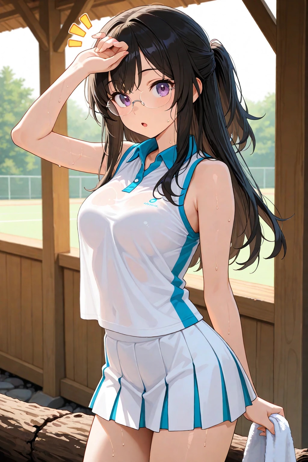 テニスウェアの彼女の汗が眩しくて