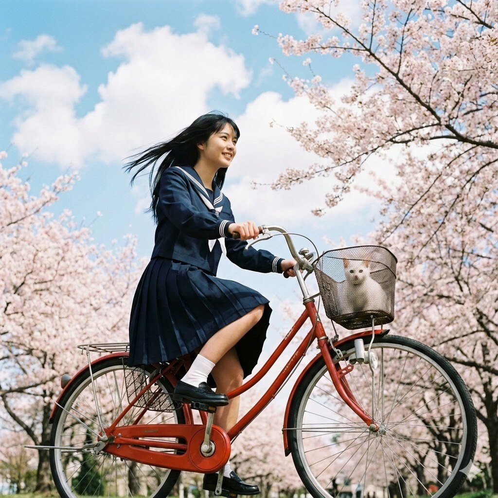 春風の中を自転車に乗って