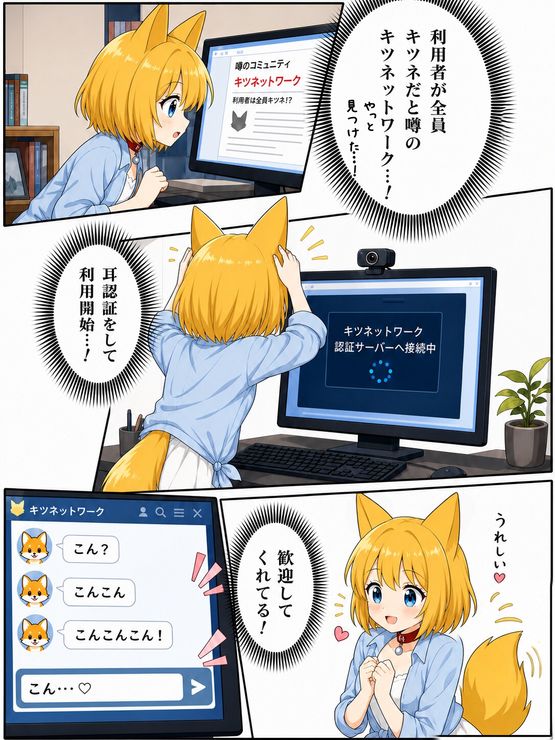仲間が集うコミュニティを念願叶って発見するキツネ