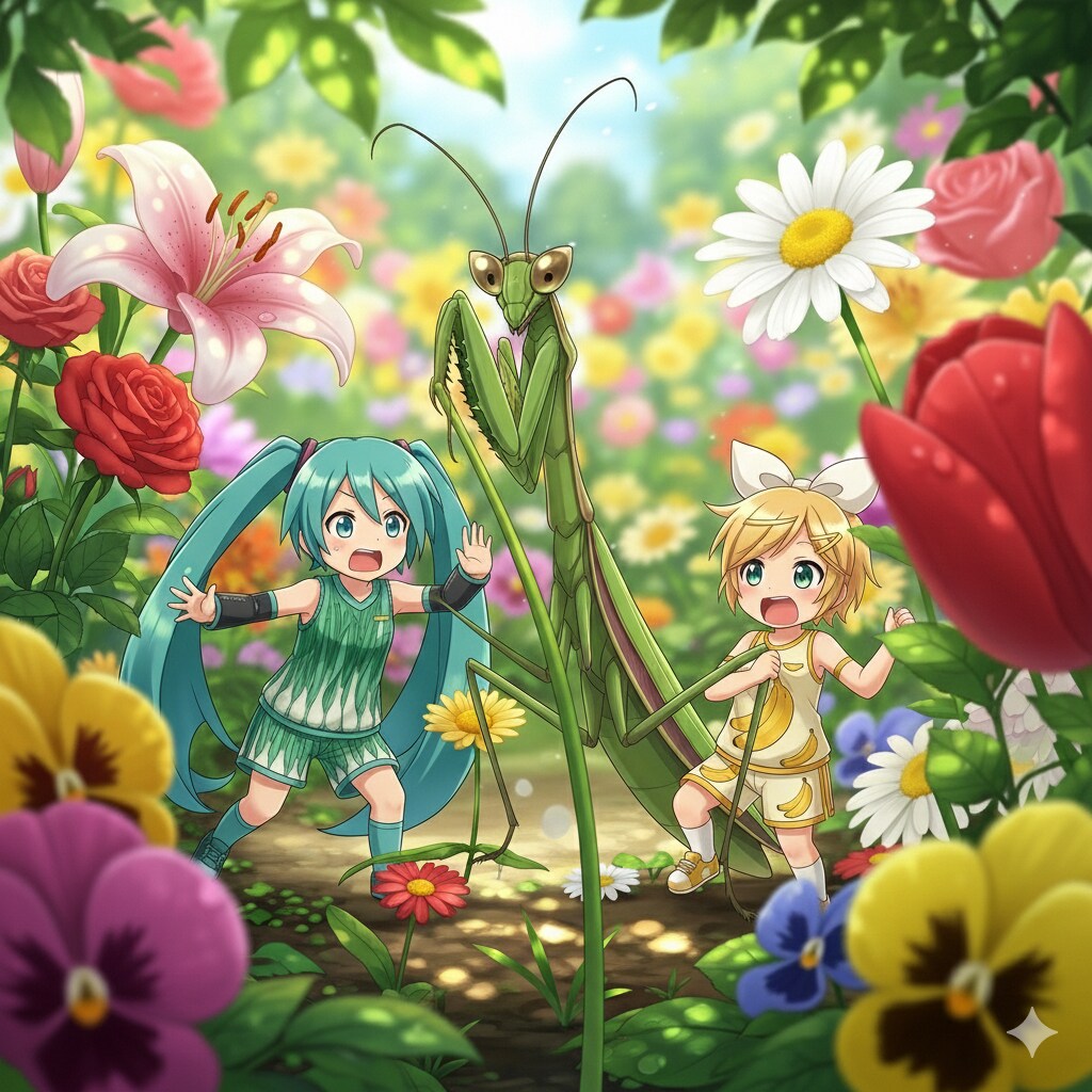 ミクちゃん リンちゃん花園を探検する