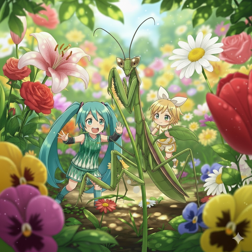 ミクちゃん リンちゃん花園を探検する