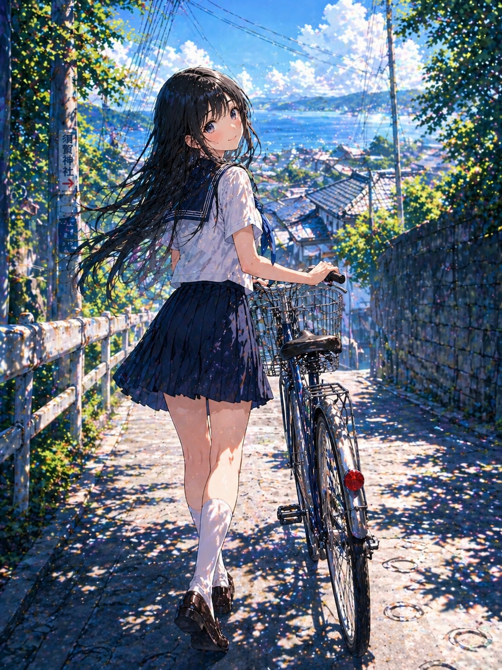 自転車を押して