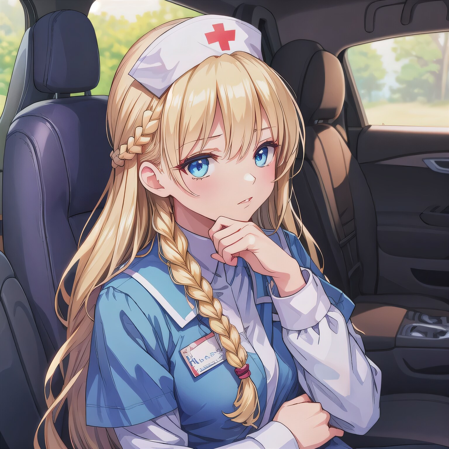 金髪ロングで車内の少女３ | の人気AIイラスト・グラビア