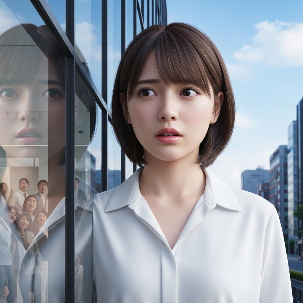 巨大女子がビルの横に