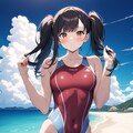 赤競泳水着少女2 2枚目