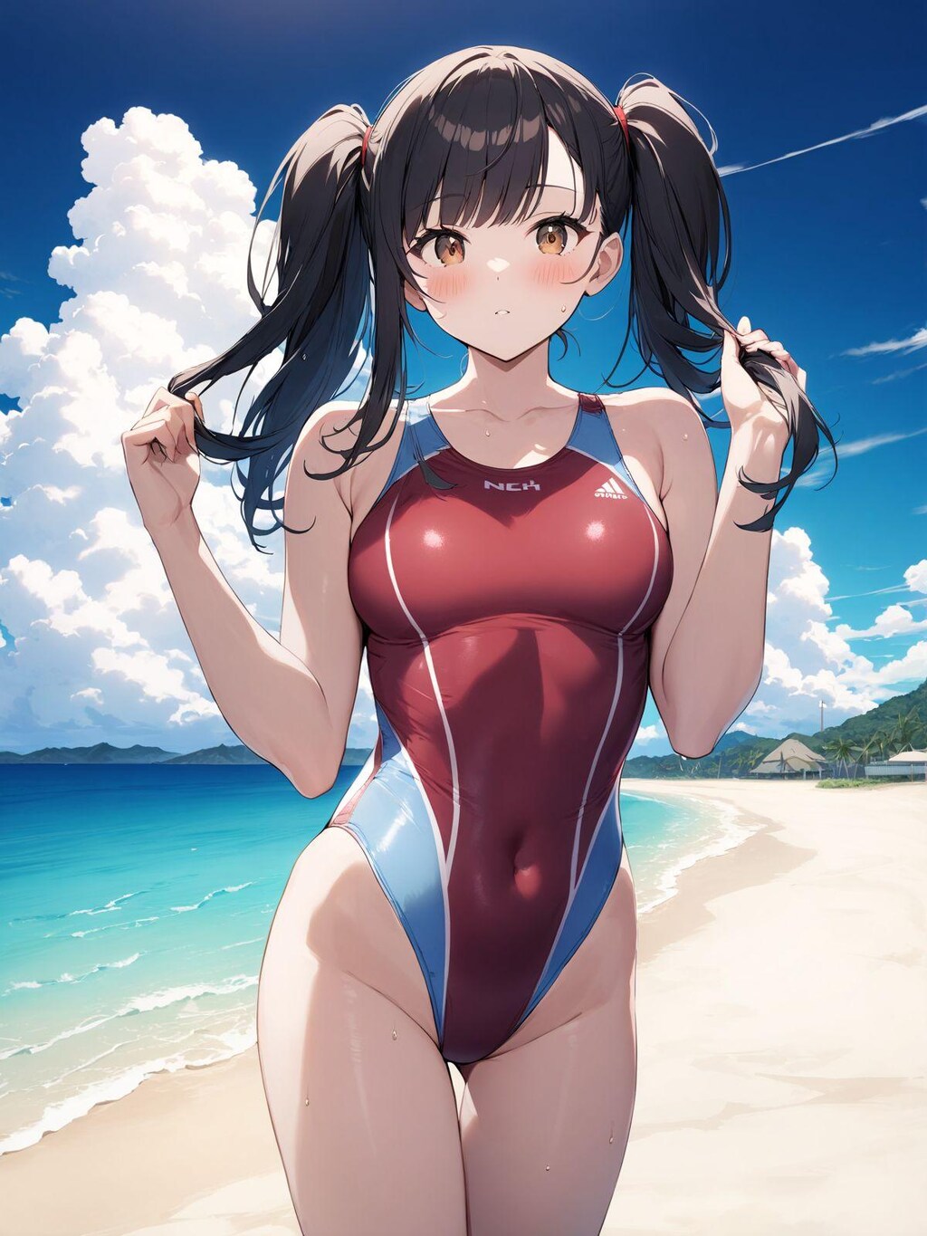 赤競泳水着少女2