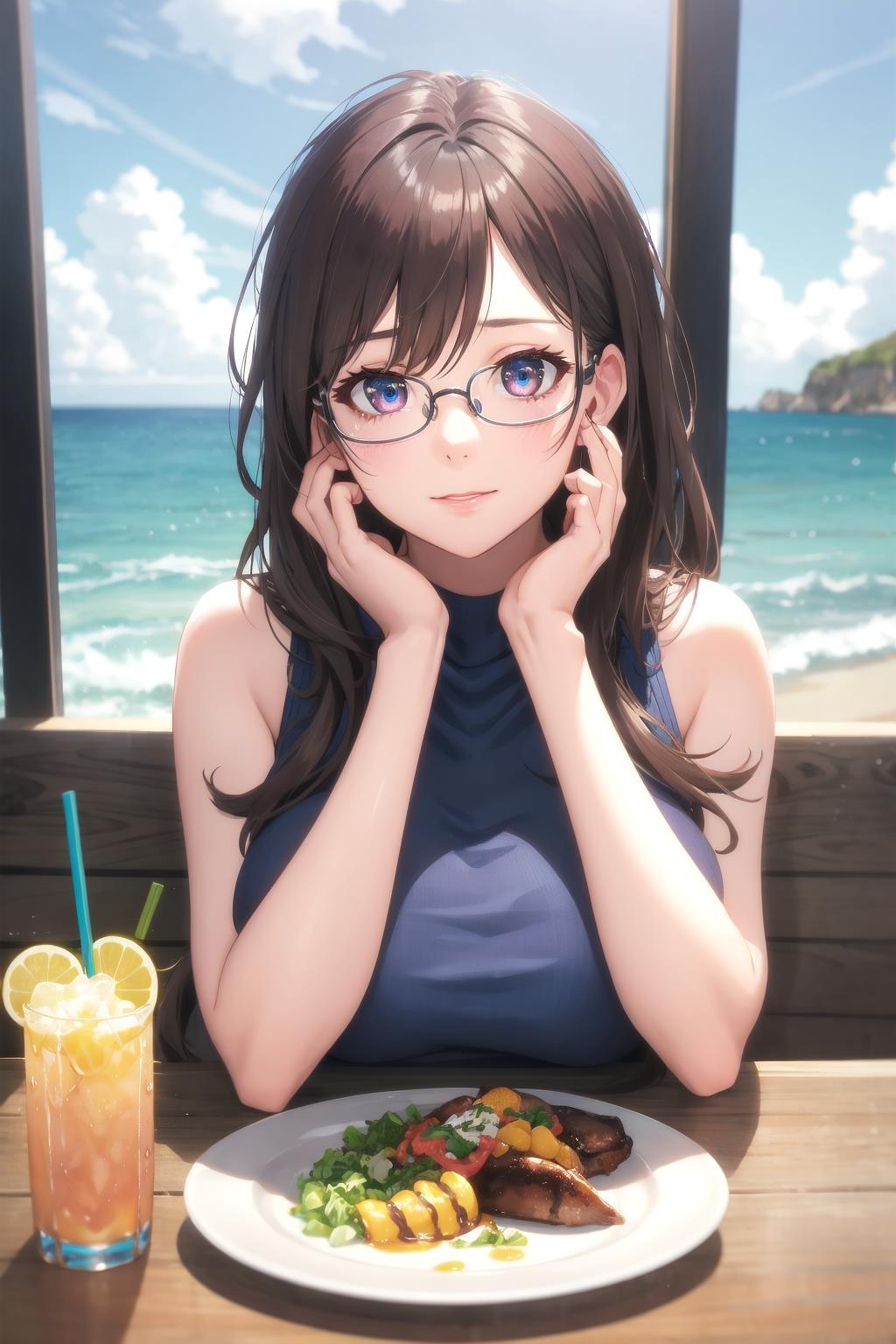 海辺のレストランでデート | の人気AIイラスト・グラビア