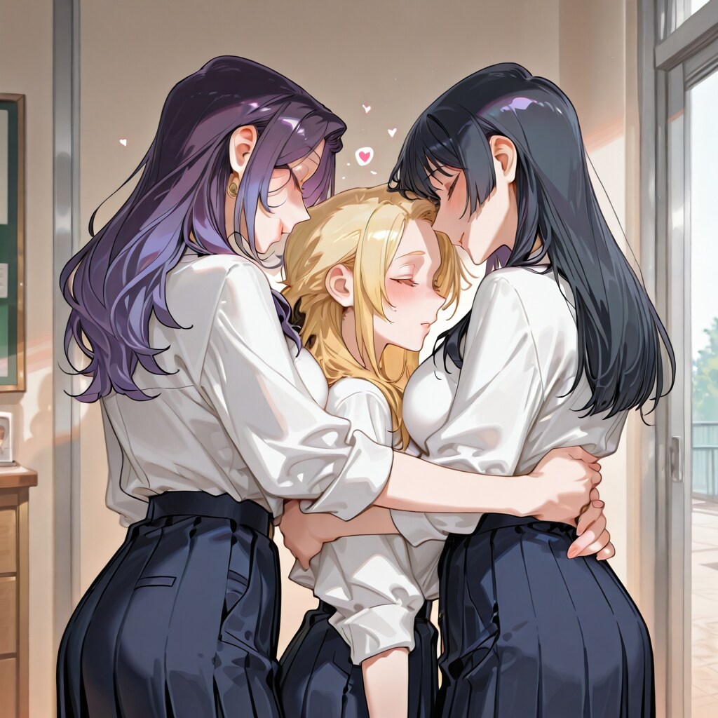 身長差ができてるぞ？指定してないのに　３人のハグ　百合 | の人気AIイラスト・グラビア