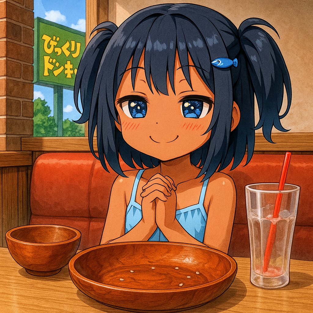 びっくりドンキーでパインバーグディッシュを食べるこなつちゃん