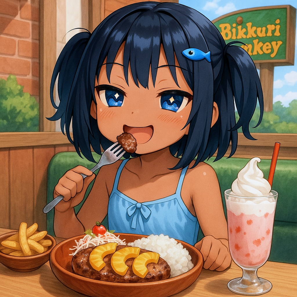 びっくりドンキーでパインバーグディッシュを食べるこなつちゃん | の人気AIイラスト・グラビア