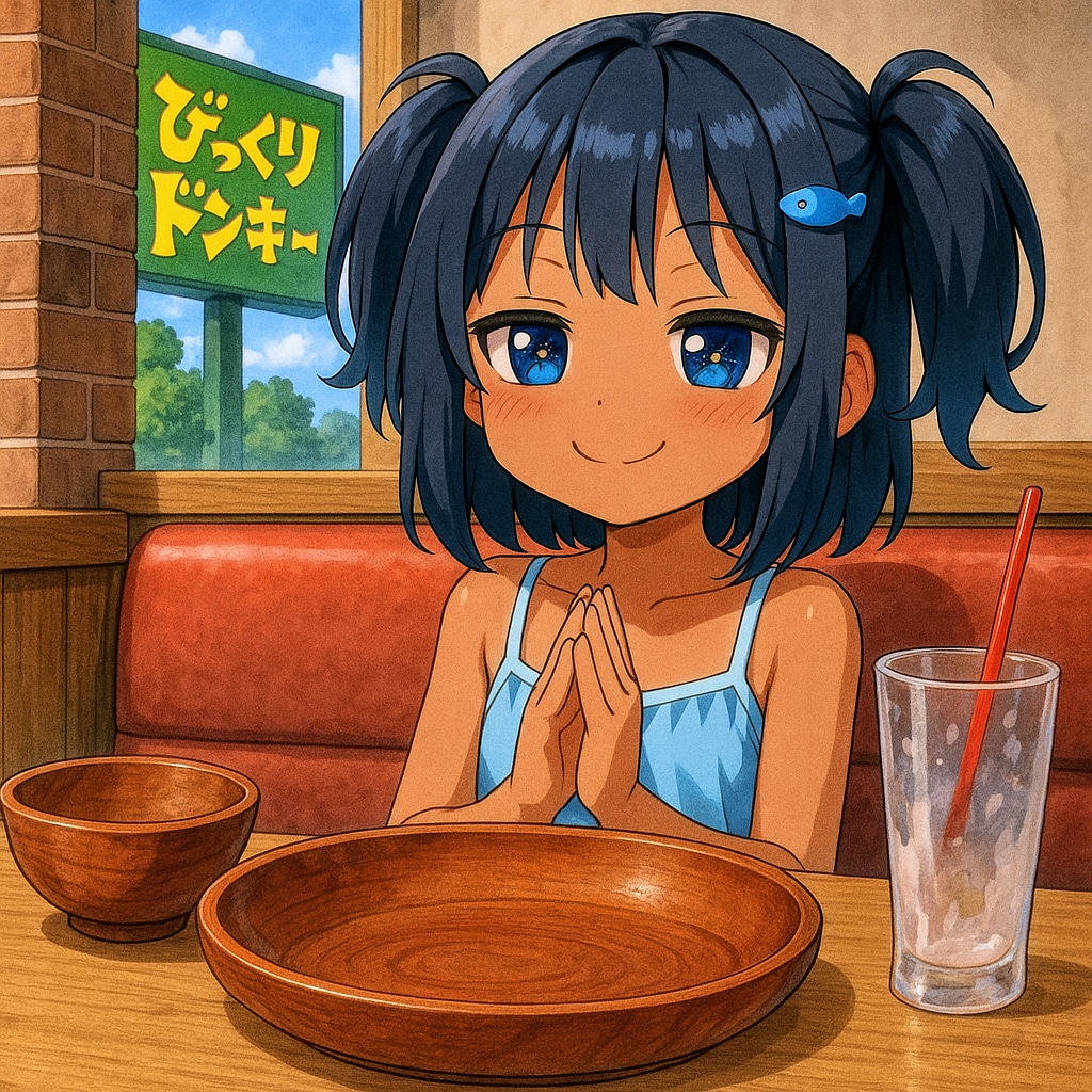 びっくりドンキーでパインバーグディッシュを食べるこなつちゃん