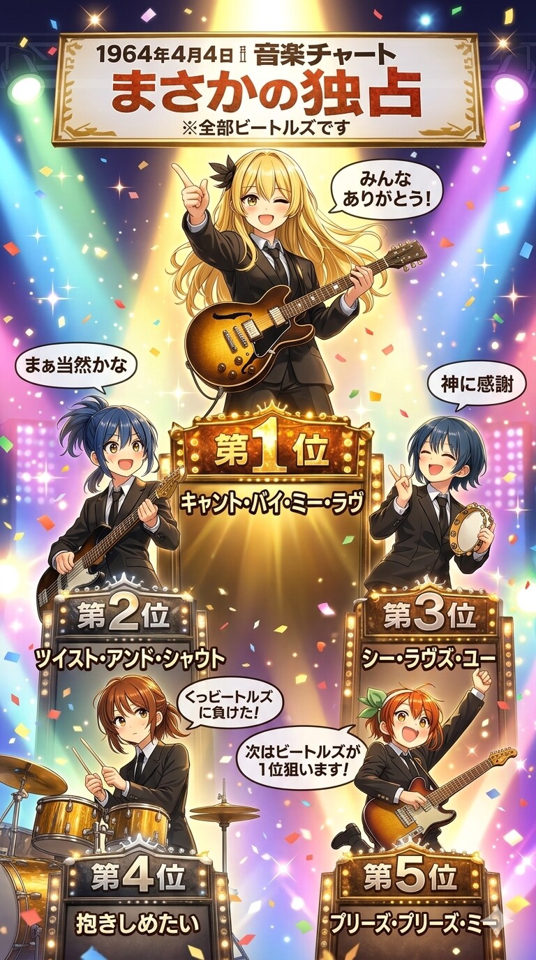 4月4日はビートルズがヒットチャートを独占した日 | の人気AIイラスト・グラビア