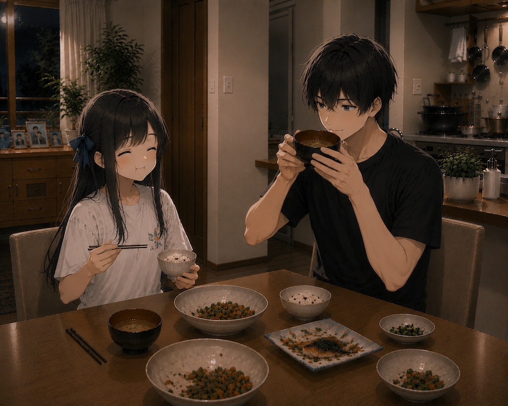 食事中、美味し