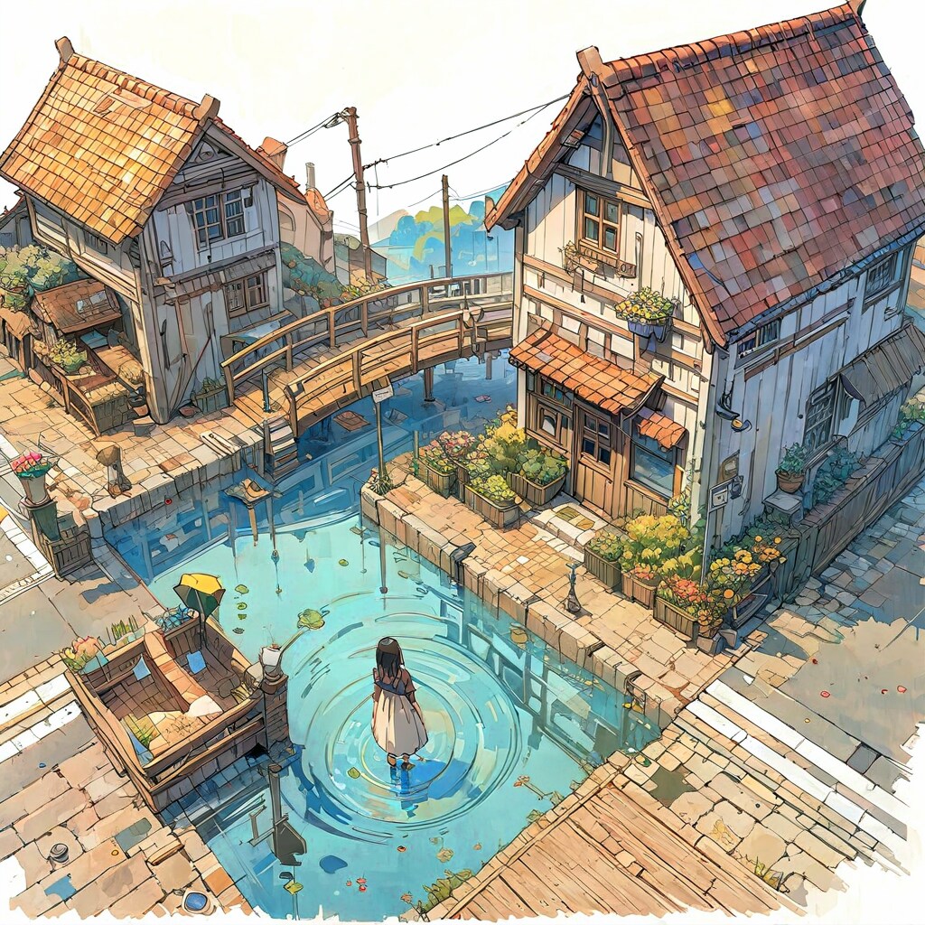 街と水たまり、少女199