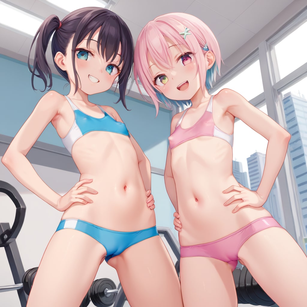 裏地を外したローレグでジムに来たメスガキ露出魔