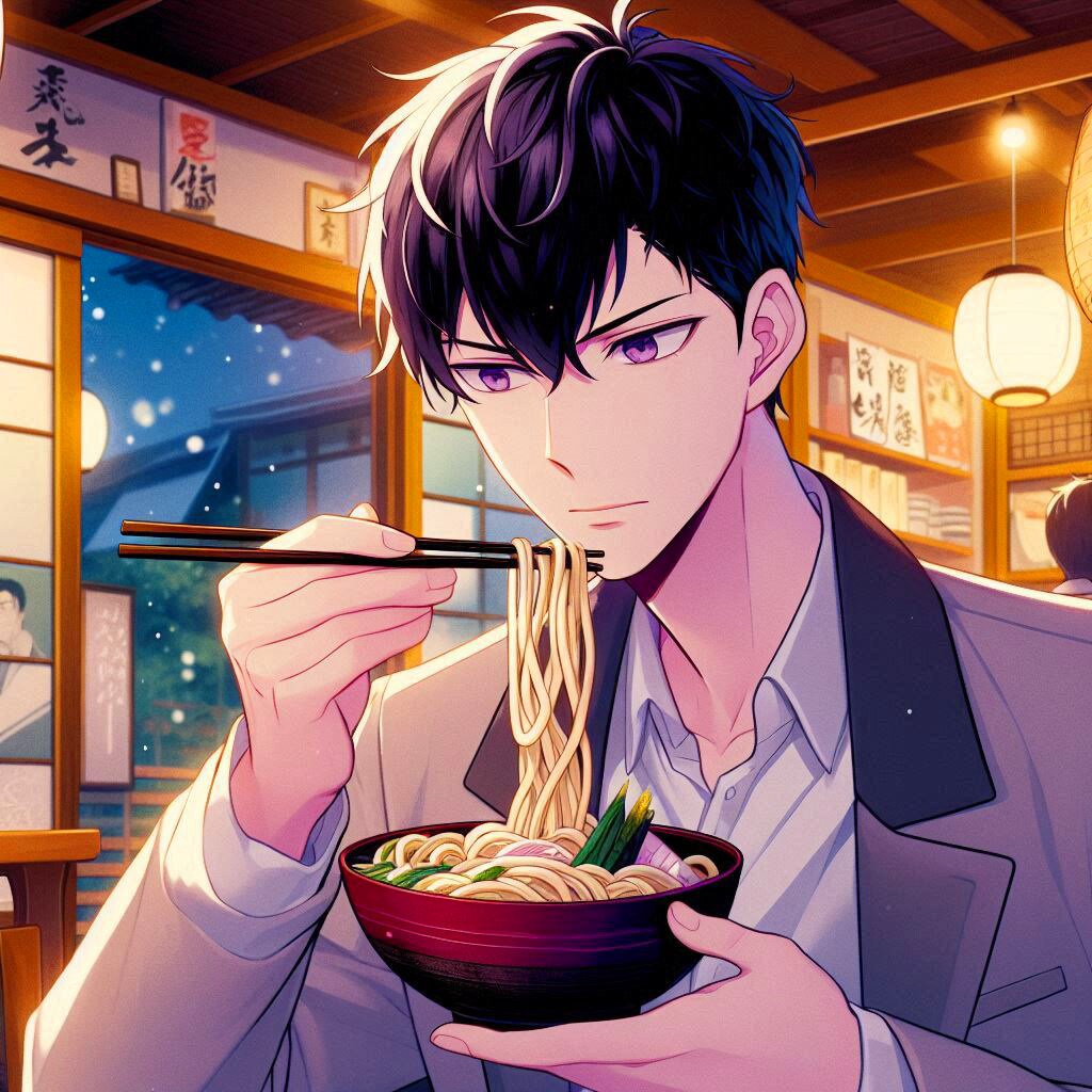 うどんを食べている、黒髪短髪男性～その3(12枚)