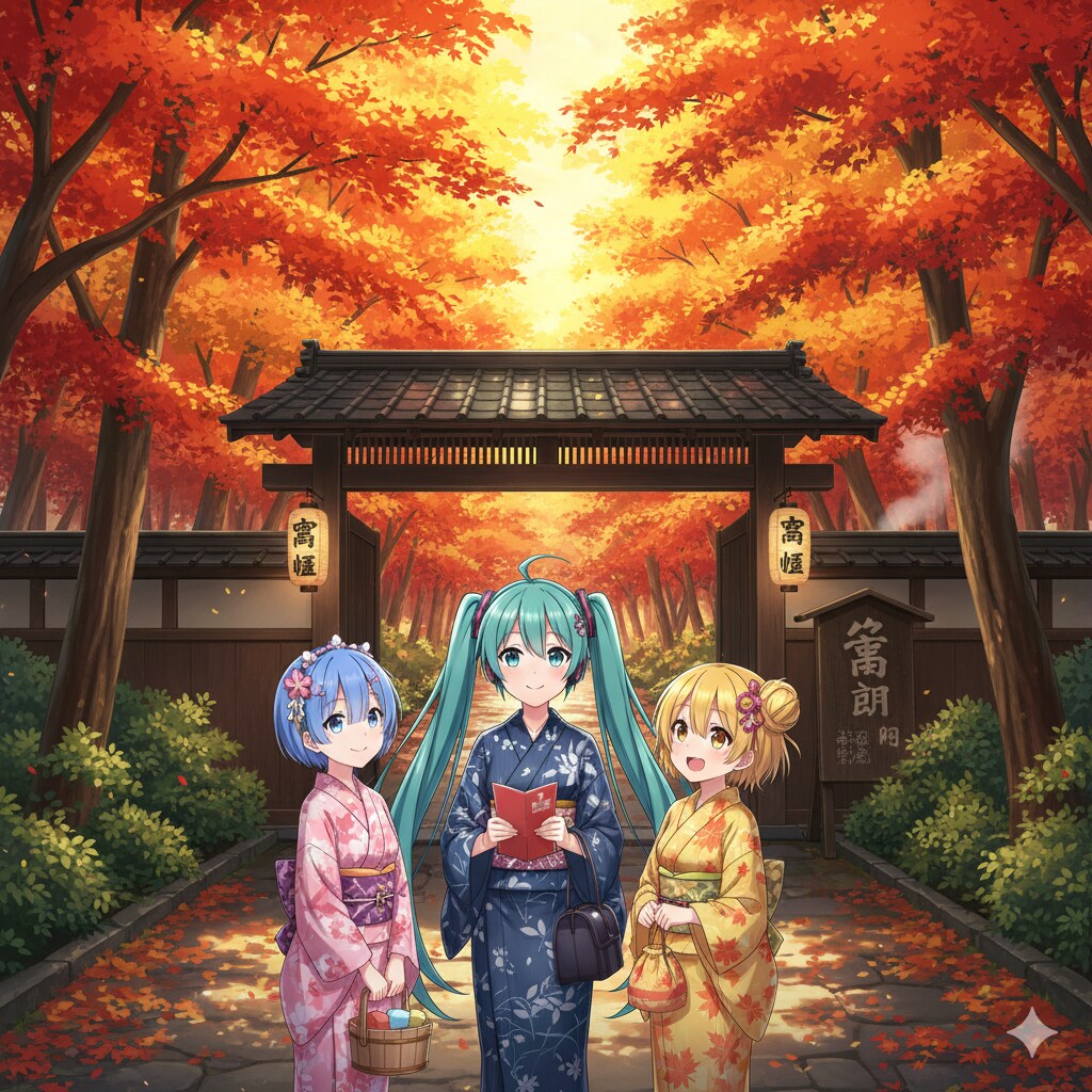 紅葉とミクさんたち