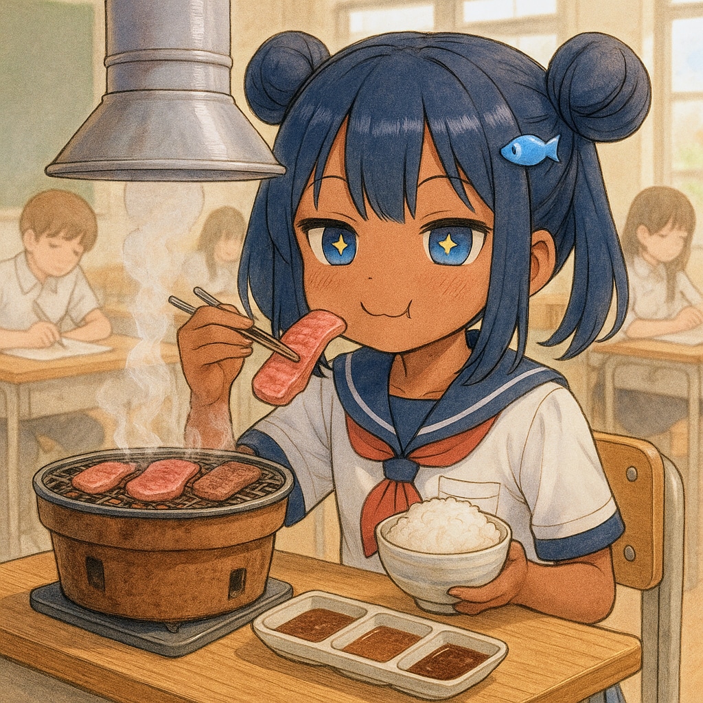 焼肉を食べるこなつちゃん