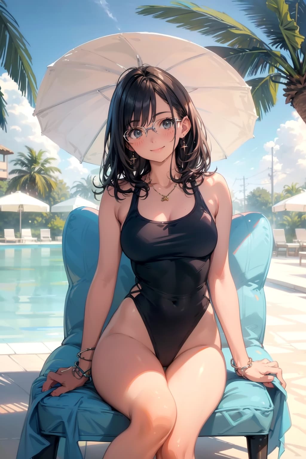 リゾートプールでドヤ顔