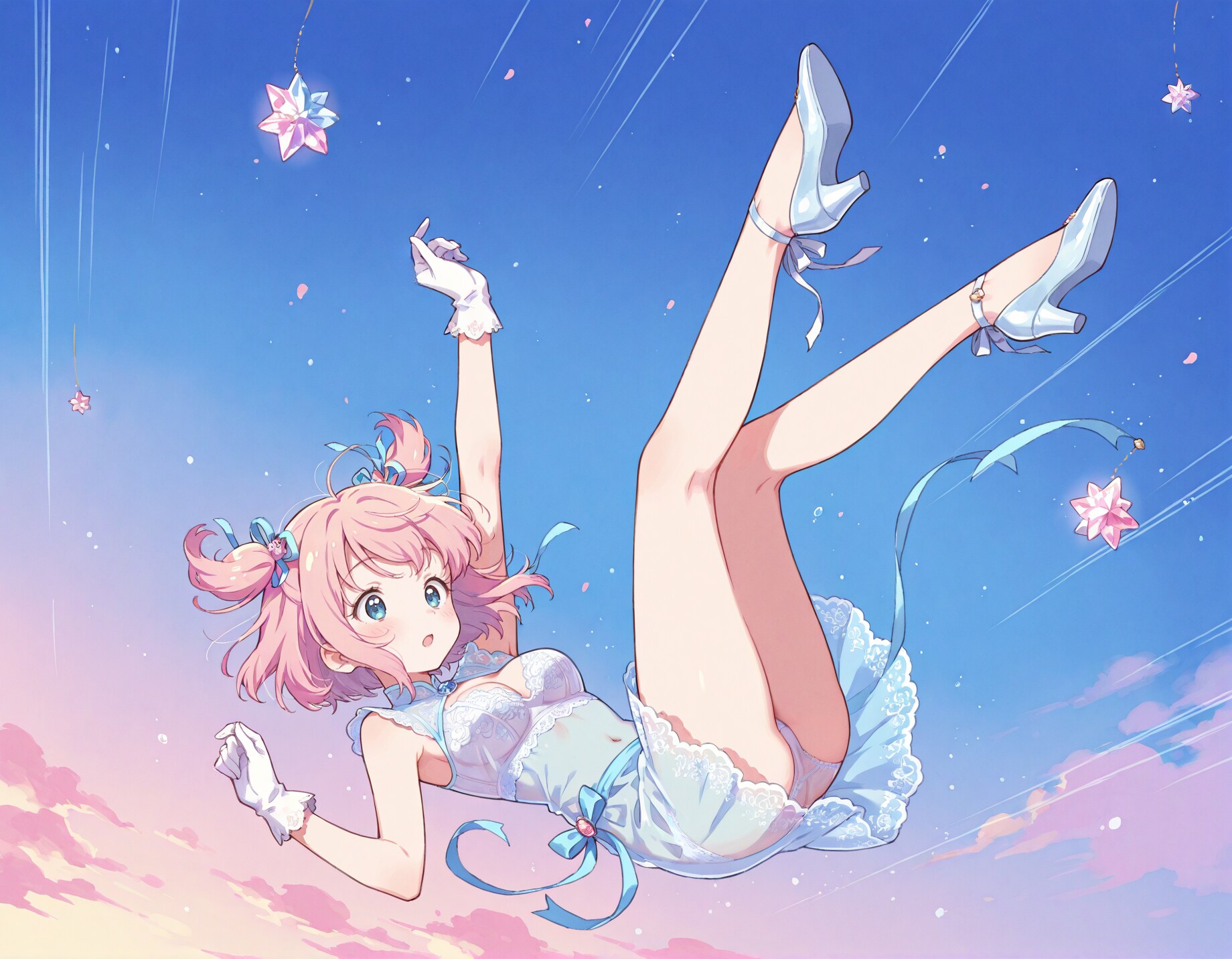 落下するシースルードレスの少女
