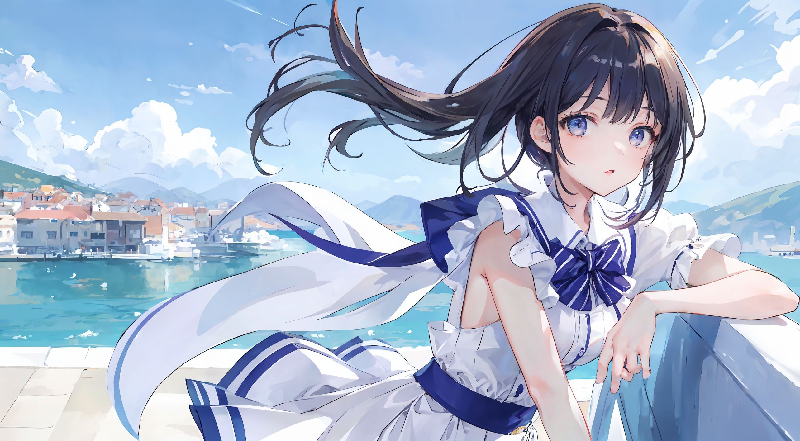 潮風のリボンが揺れる午後 | の人気AIイラスト・グラビア
