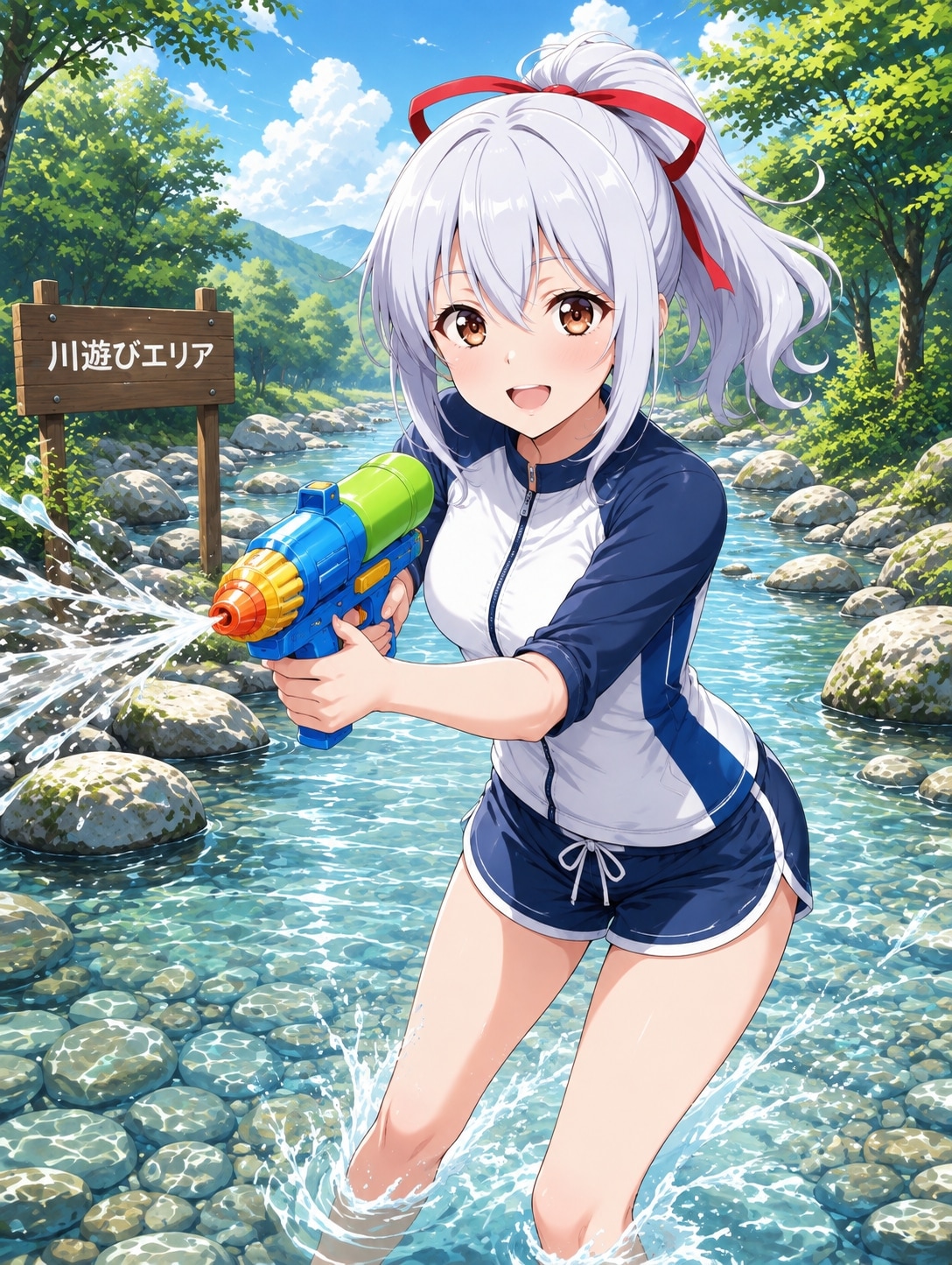エル「川遊びーぃ！それーっ！」