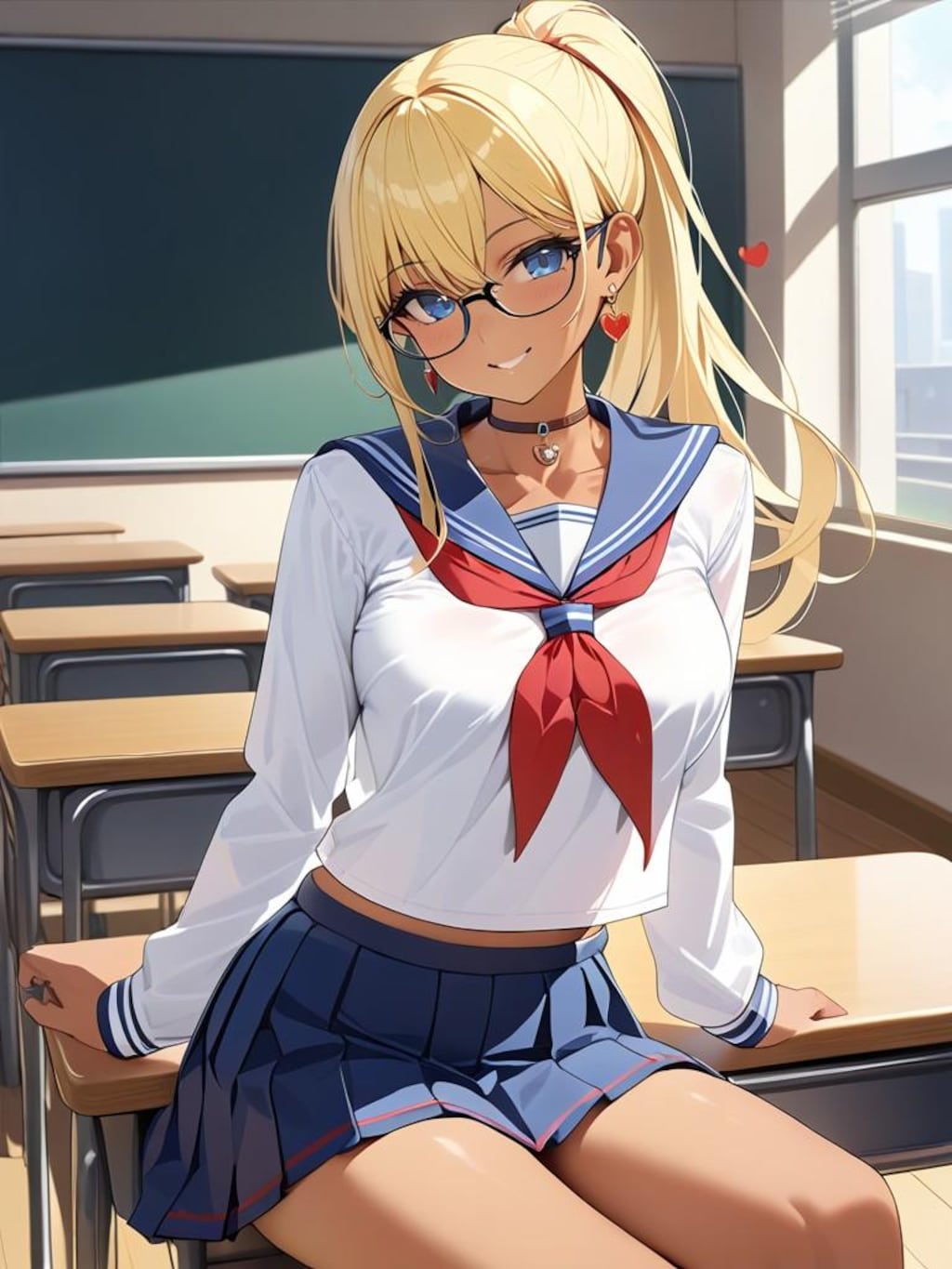 金髪ポニーテール女子高生