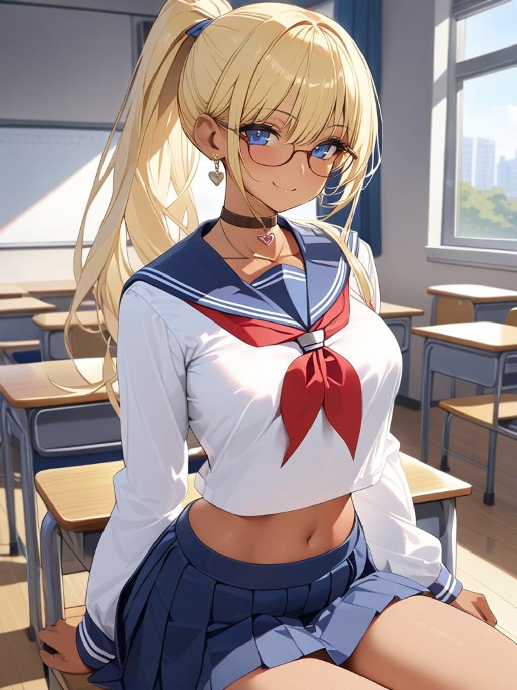 金髪ポニーテール女子高生