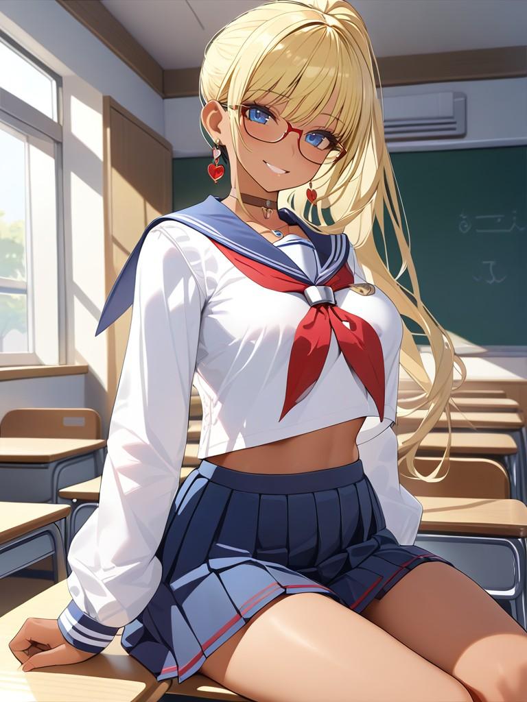 金髪ポニーテール女子高生 | の人気AIイラスト・グラビア