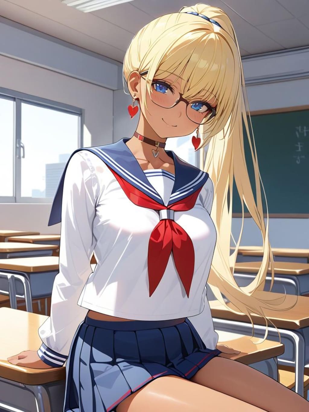 金髪ポニーテール女子高生