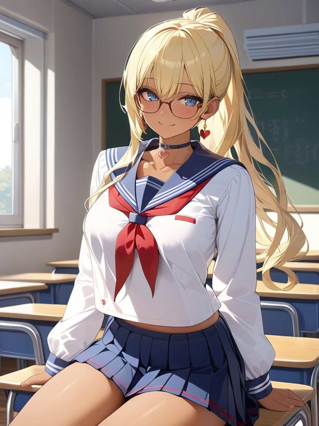 金髪ポニーテール女子高生