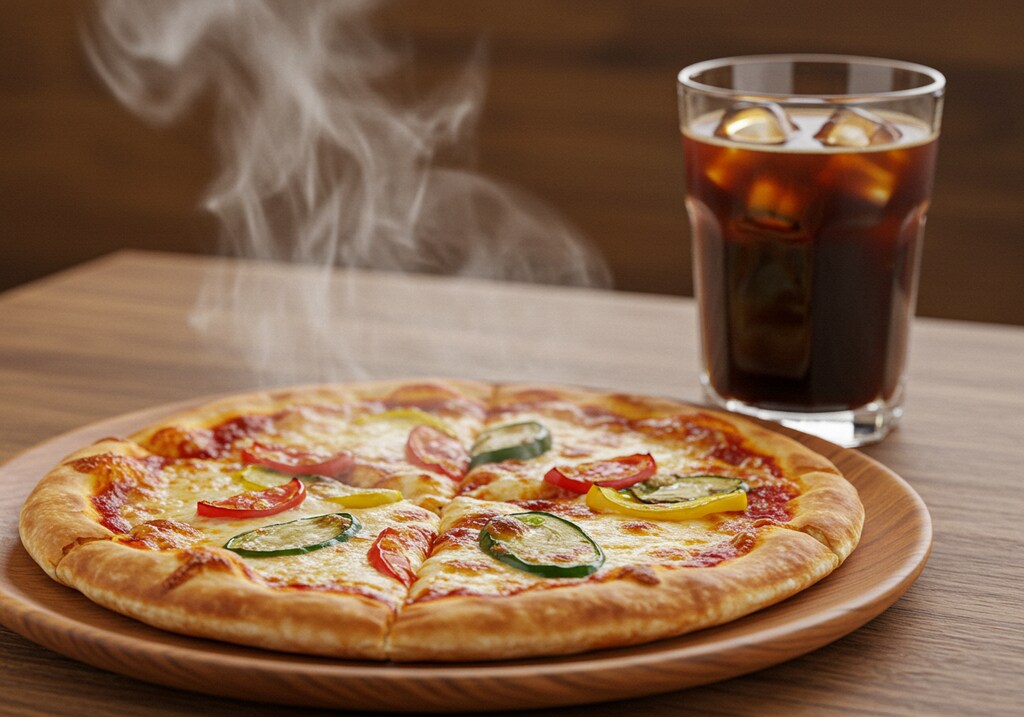 深夜食堂の窯焼きピザとアイス珈琲のセット