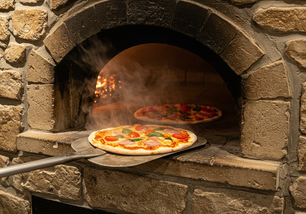 深夜食堂の窯焼きピザとアイス珈琲のセット