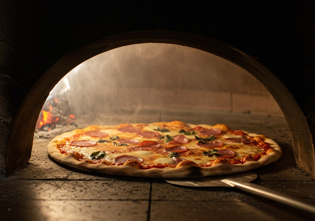 深夜食堂の窯焼きピザとアイス珈琲のセット