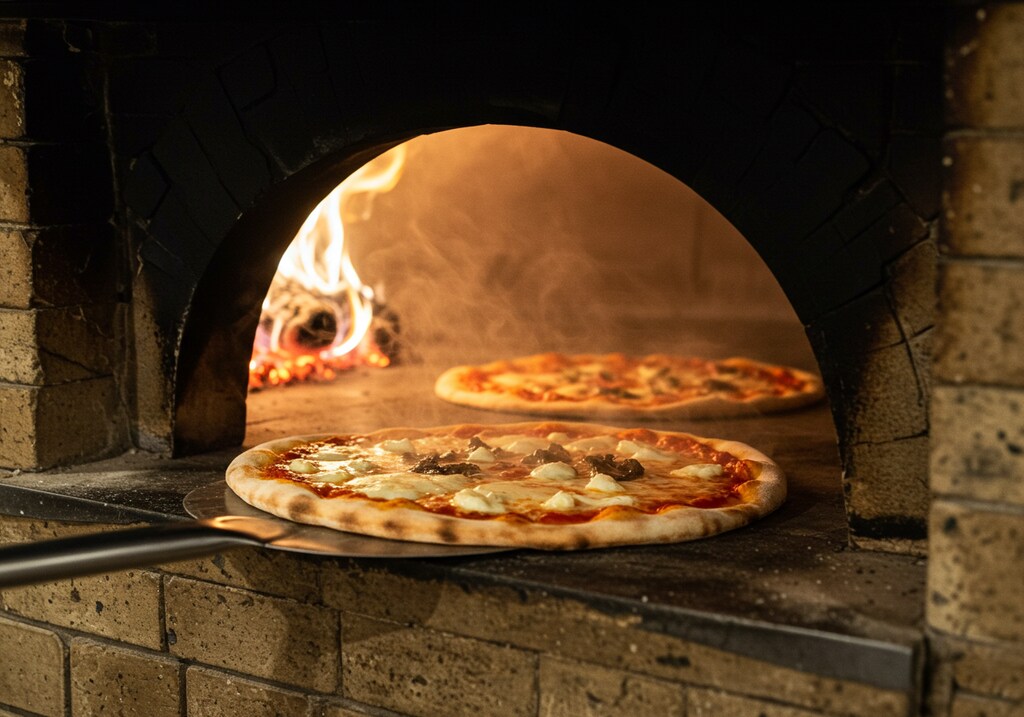 深夜食堂の窯焼きピザとアイス珈琲のセット