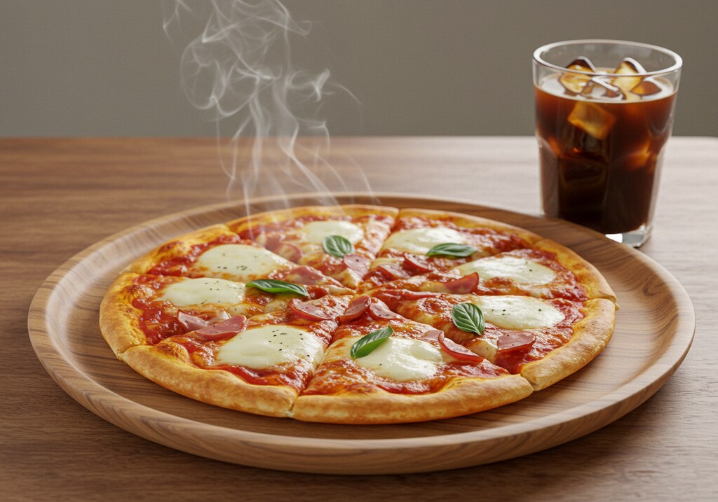 深夜食堂の窯焼きピザとアイス珈琲のセット