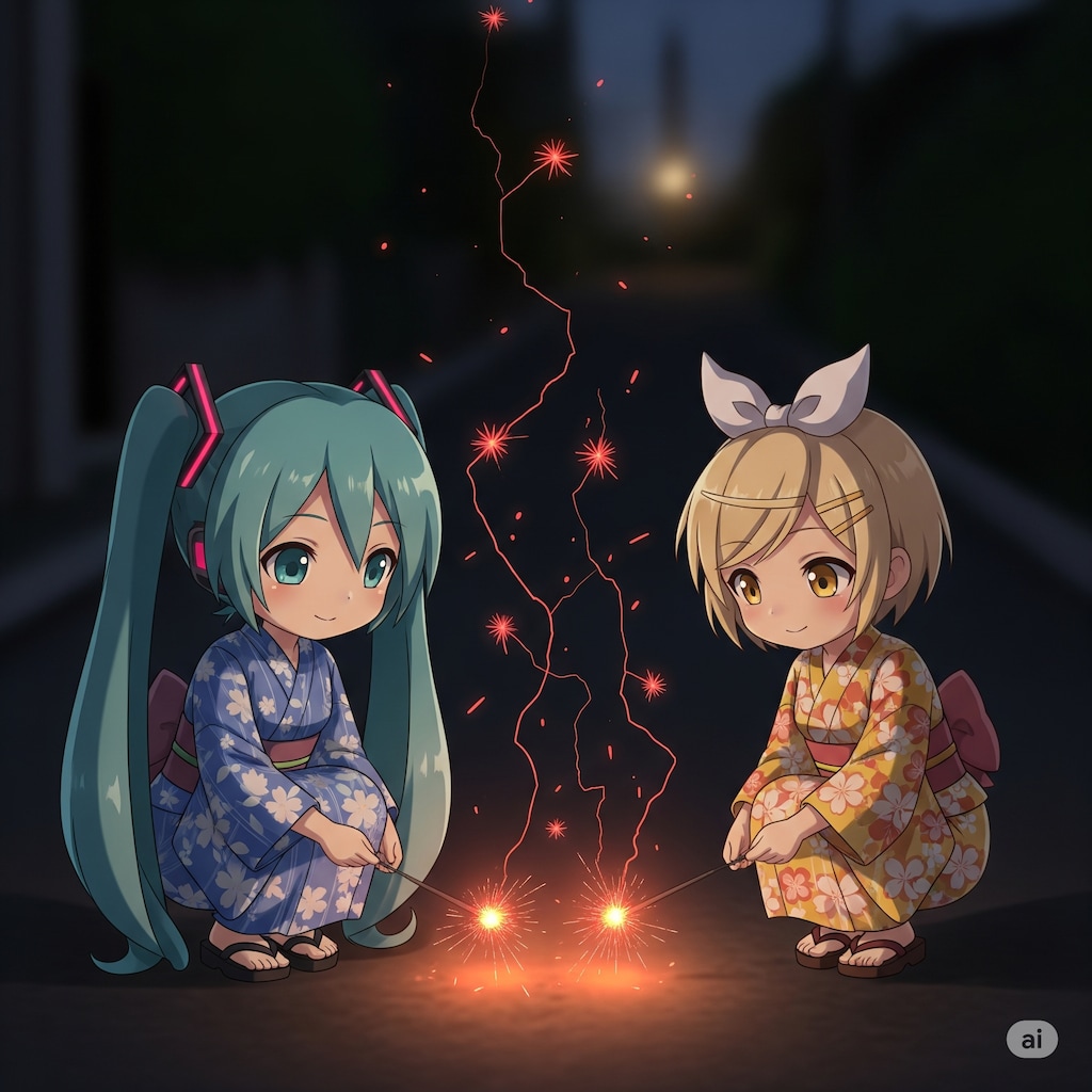 ミクちゃんリンちゃん 線香花火