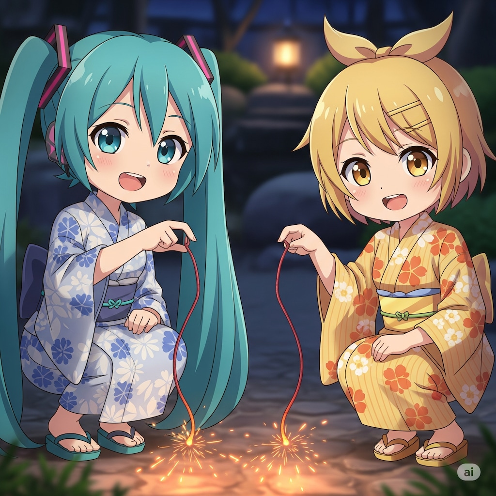 ミクちゃんリンちゃん 線香花火