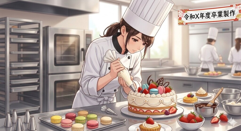 製菓学校の卒業製作