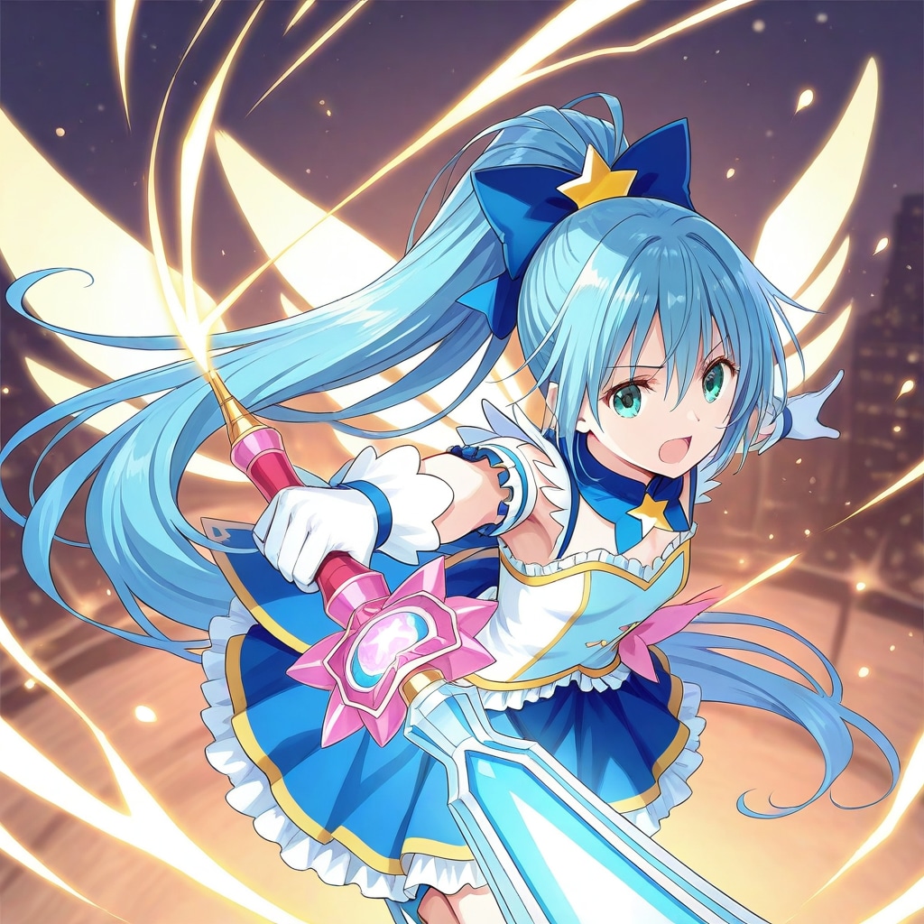 青いポニーテールの魔法少女