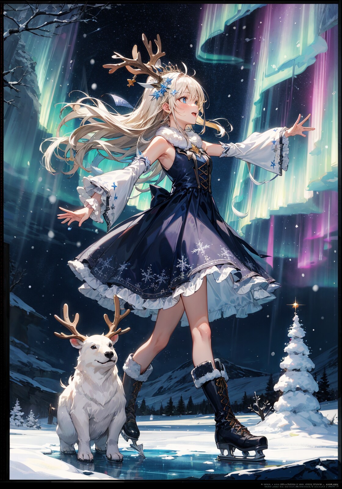 トナカイ姫と鹿白クマとオーロラ