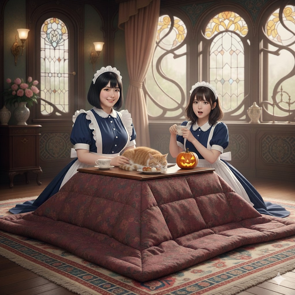こたつと猫とメイド