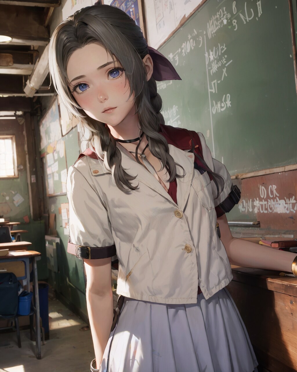 エアリスの制服姿-ちょっぴり不良っぽい
