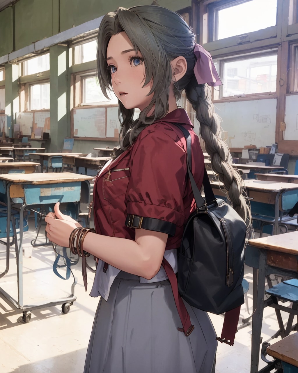 エアリスの制服姿-ちょっぴり不良っぽい
