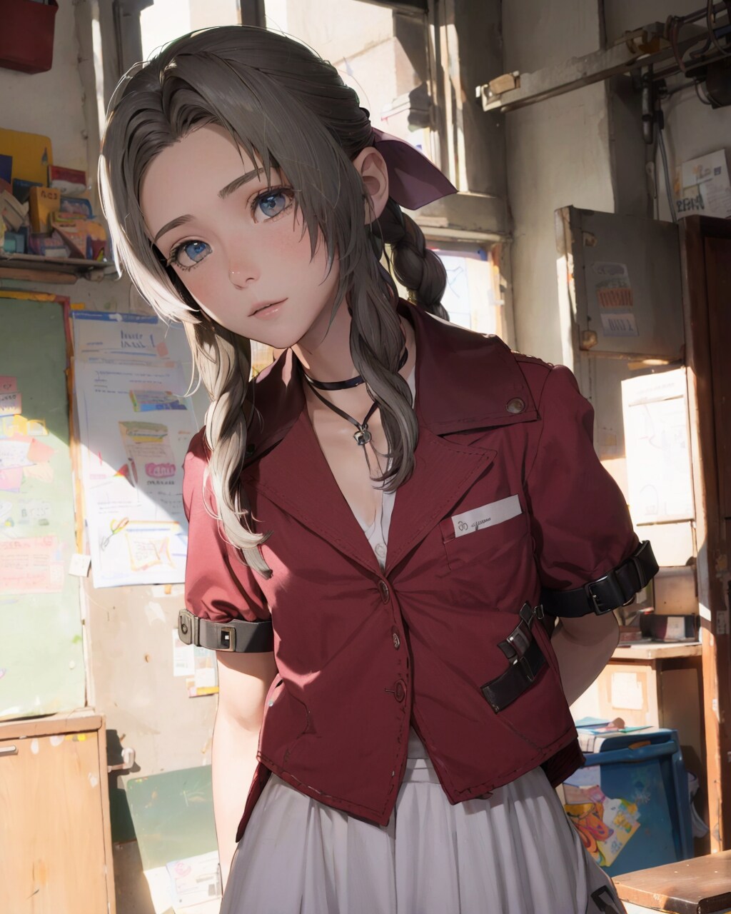 エアリスの制服姿-ちょっぴり不良っぽい