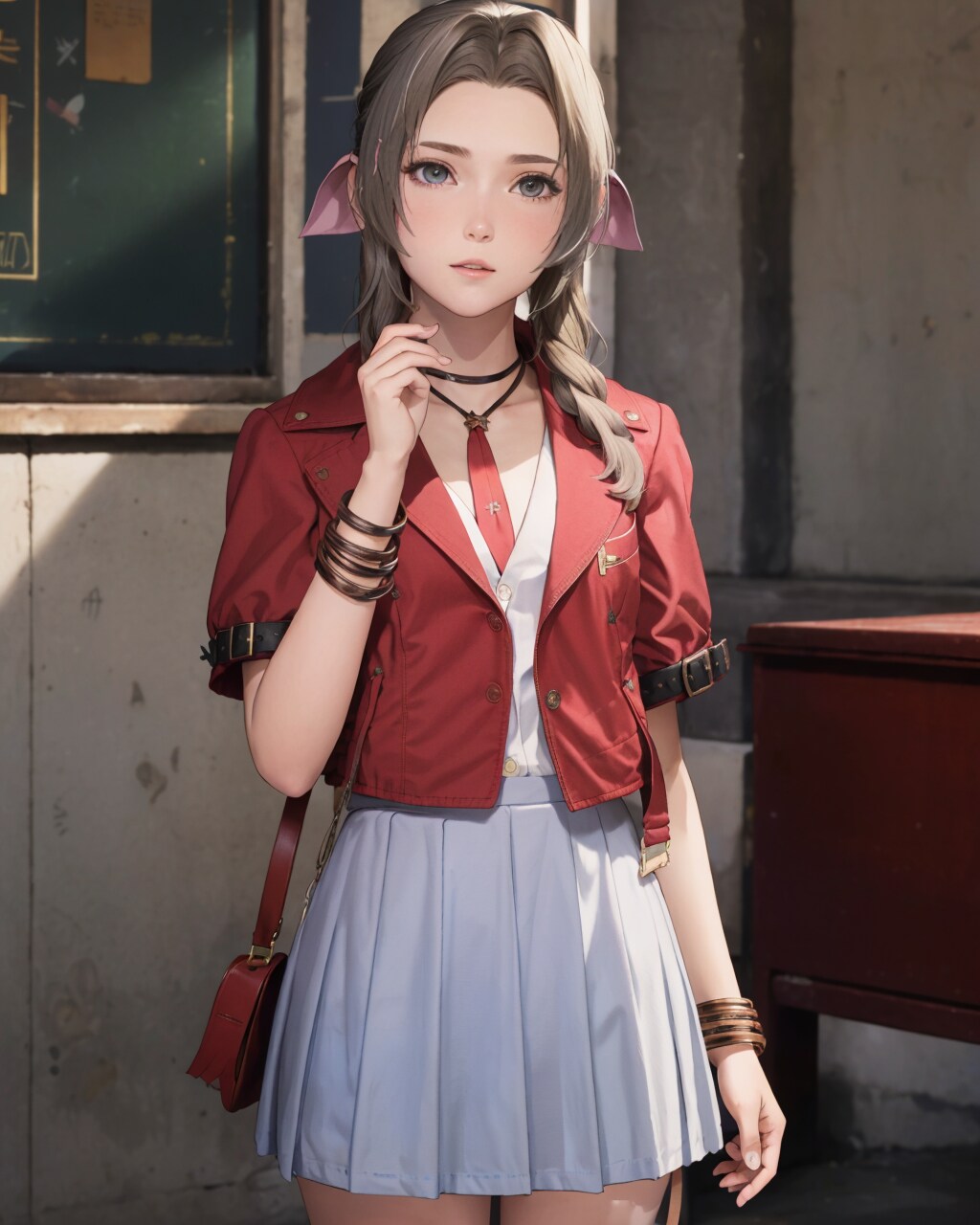 エアリスの制服姿-ちょっぴり不良っぽい
