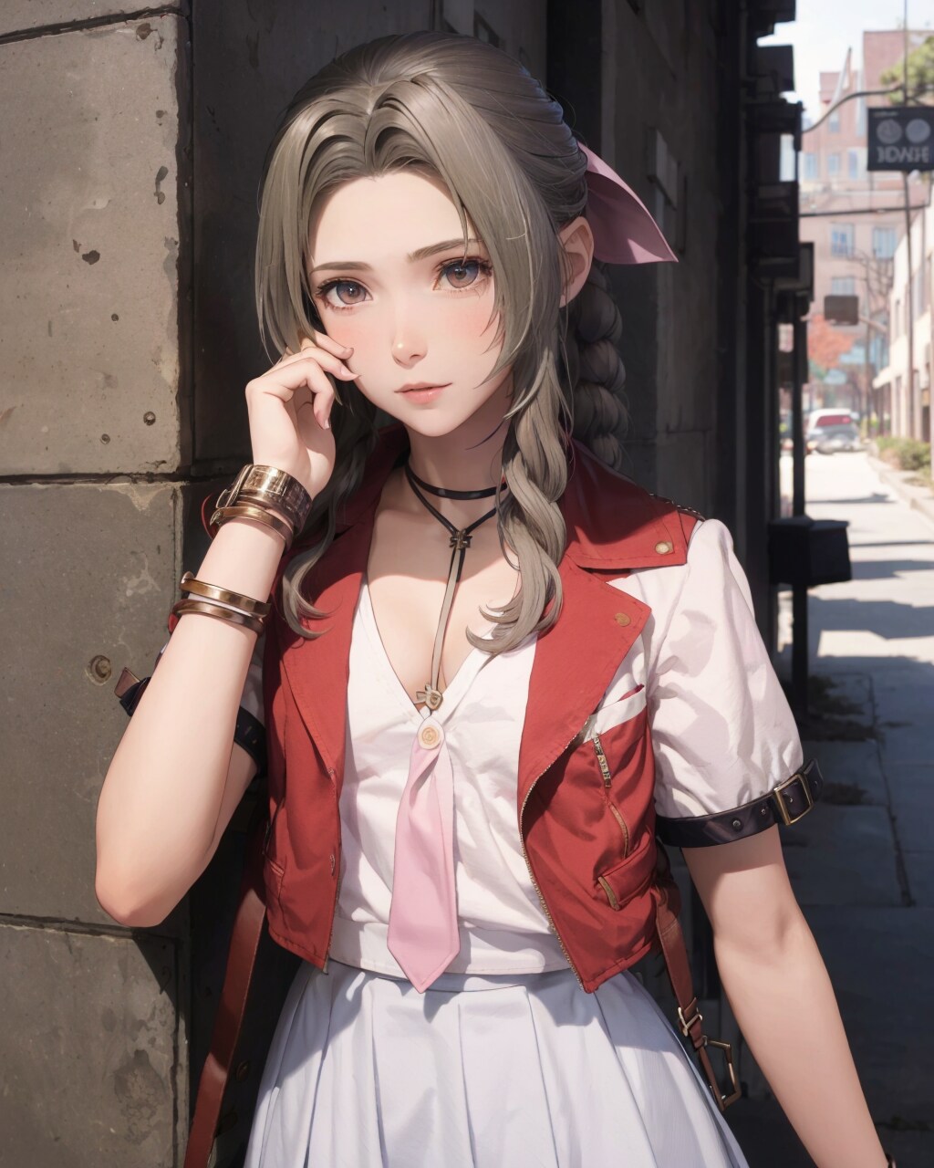 エアリスの制服姿-ちょっぴり不良っぽい