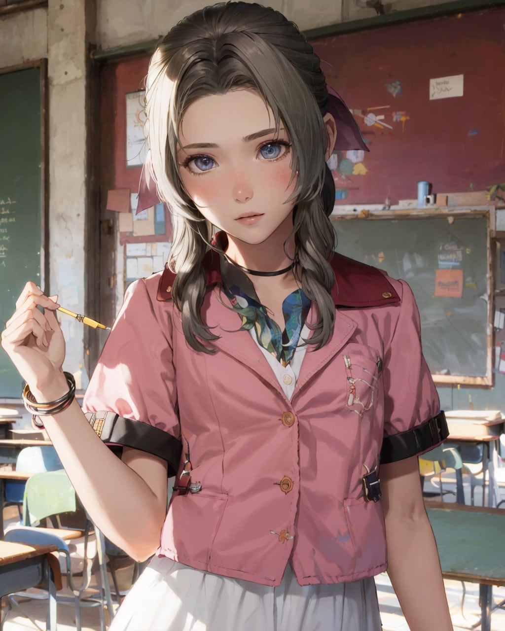 エアリスの制服姿-ちょっぴり不良っぽい