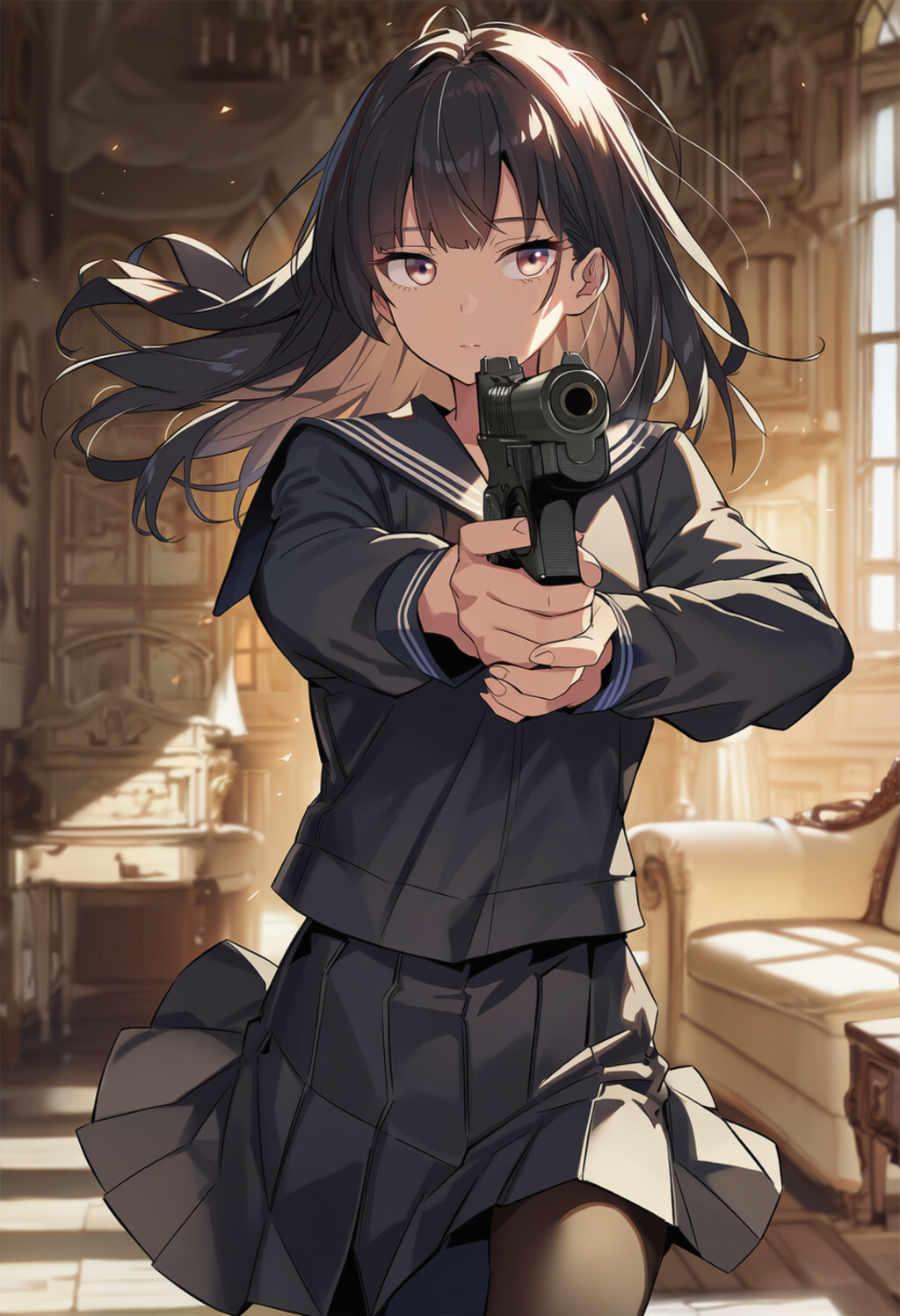 制服とハンドガン